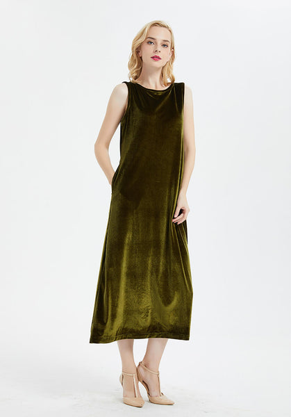 Women's sleeveless large size kaftan maxi velvet dress R6