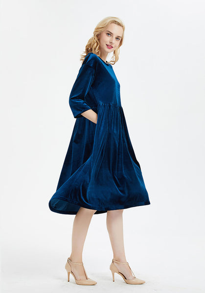 Oversize women's Long sleeve Midi velvet dresses R33