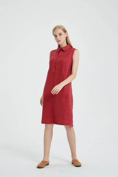 Women's 100% linen dress, sleeveless linen dress,  loose shirt dress, oversized dress, plus size clothing X14
