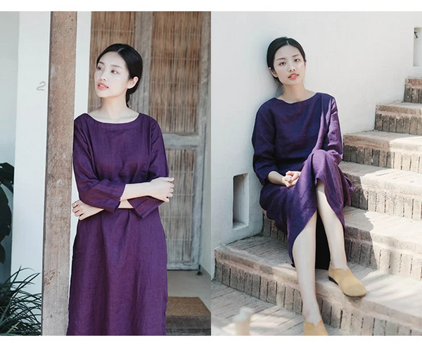 Linen Maxi Dresses for Women plus size loose casual handmade soft fall spring oversized flax dress boho X35