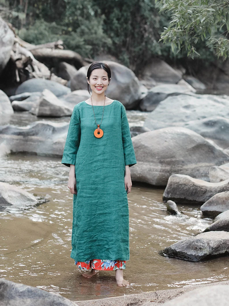 Linen Maxi Dresses for Women plus size loose casual handmade soft fall spring oversized flax dress boho X35